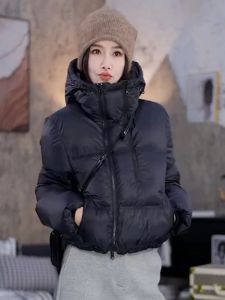 Stylish European Double Zipper Hooded down Cotton Jacket Womens Thick Beautiful Cotton Clothes Short Outerwear Coat