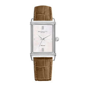 Shanghai | Automatic Mechanical Watch Square Dial Leather Strap Transparent Back Gift for Girlfriend