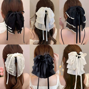 กิ๊บติดผมลายฉลามหลายชั้นสำหรับผู้หญิง 2024 กิ๊บติดผมสไตล์เกาหลี ครึ่งหางม้า หางม้าต่ำ รูปปมผีเสื้อ รูปปมผีเสื้อหลายชั้น