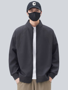 Mens Stand Collar Jacket Spring Autumn Thickened Fleece Casual Knitted Sweater Coat Loose Fit Long Sleeve Zipper Closure