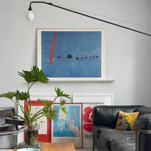 งานฝีมือดีไซน์ที่ระบายความรู้สึก สไตล์โมเดิร์นสีฟ้า สไตล์ย้อนยุค ภาพตกแต่งกำแพงสีขาวขนาดใหญ่สำหรับห้องนั่งเล่น ภาพวาดโลหะสีน้ำมัน งานฝีมือที่ระบายความรู้สึก