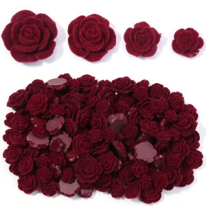 20pcs 13/15/20/23mm Surface Velvet Rose Flower Resin Beads Flat Back Artificial Flower Loose Beads For DIY Hairclips Earrings