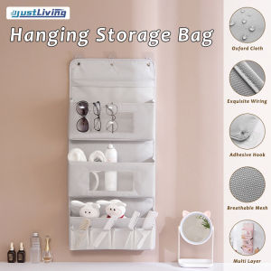JustLiving 3 Layer Wall Hanging Organizer Rack Bag Multi-Layer Hanging Fabric Organizer Bag Versatile Space-Saving Storage Bag Mesh Storage Bag Behind the Door Fabric Organizer