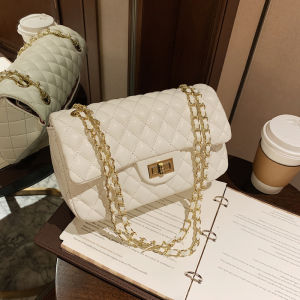 Trendy Diamond Pattern Chain Strap Small Bag Womens Fashionable Versatile Crossbody Shoulder Bag Soft PU Lock Buckle Closure