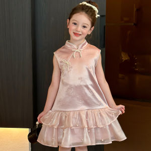 ZHILIAOCHENGZHANGJI | Sweet Sleeveless Summer Childrens Cheongsam Dress