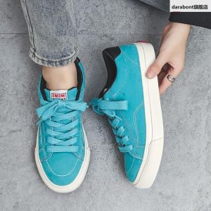 Retro Faux Leather Mens Skate Shoes Breathable Canvas Low Top Couples Sneakers Flat Laces Rubber Outsole Mesh Inner