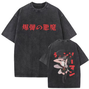 Bandai | Anime Chainsaw Man Yoru T-shirt Men Women Clothing T Shirts Gothic Y2k Vintage Washed High Quality Cotton Tees Tops