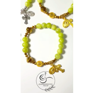 [Mycharmedgifts] Apple Green Angelite Stone Rosary Bracelet