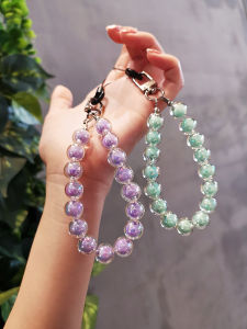 Handmade Candy Color Beads Mobile Phone Lanyard Womens Short Style Bracelet Trendy Crystal Ball Drop Pendant Popular Internet Celebrity Decoration