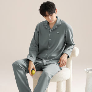 MiiOW | ชุดนอนคู่รักผ้าฝ้ายหลวมๆ ฤดูใบไม้ผลิและฤดูใบไม้ร่วง เสื้อผ้าใส่อยู่บ้านสำหรับผู้ชายและผู้หญิงไซส์ใหญ่ ชุดนอนคู่รัก