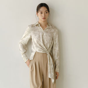 Yigue | Ombre Satin Trim Design Spring Long Sleeve Shirt