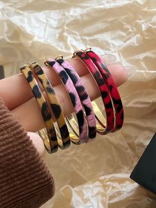Fashionable Leopard Print Leather Hoops Earrings Golden Circle Personality Exaggeration Autumn Winter Stylish Jewelry for Women