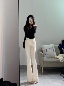 High Waist Bell Bottom Pants Womens Suit Fabric Draped Black Slimming Trousers Korean Style Casual Long Pants Summer New