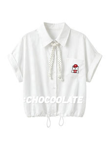 Womens Short Sleeve Shirt French Style Summery Versatile Slim Fit Short Top