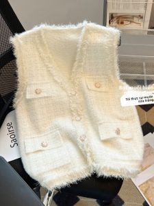 Áo Len Dệt Kim Phong Cách Xuân Thu Cho Nữ Áo Vest Kẻ Caro Cổ Chữ V Cài Nút Dày Thường Ngày Thời Trang Xuân Hè