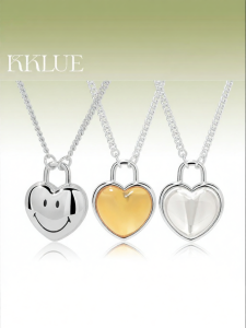 Two-sided Smile Heart Pendant Necklace with White & Yellow Crystal