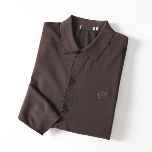 เสื้อสเวตเตอร์คาร์ดิแกนถักแบบสวมหัวสำหรับผู้ชาย คอปกพับ สวมใส่สบาย อบอุ่น ผสมผ้าฝ้ายโพลีเอสเตอร์ แขนยาว ปกติ