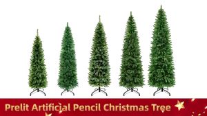 5/6/7.5FT Christmas Tree Pencil Artificial Flocking Tree 1075 Thick Branch Tips Hinged Slim Xmas Tree with Metal Stand for Indoor Outdoor Christmas Home Decoration