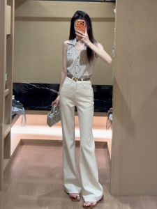 LIRUSHAN | Korean Retro Style Sleeveless Striped Shirt Denim Pants Two-piece Set New