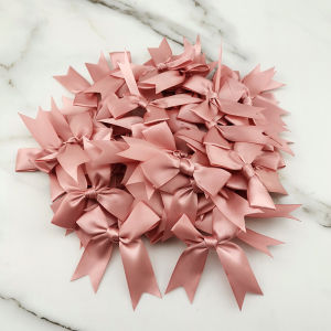 (50 Cái) Ruộng Lụa Satin Polyester Màu Hồng Tươi 1 Inch Nơ Trang Trí Thủ Công DIY Một Mặt Màu Trơn Phong Cách Art Deco