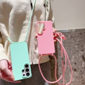 Matte Silicone Case for Samsung Galaxy A57 A37 A17 A17 A56 A36 A26 A16 A06 A55 A35 A25 A15 Crossbody Lanyard Cord Strap Cover