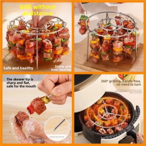 MONLEYTA | Outdoor Kitchen BBQ Grill Skewer Rack Stand 304 Stainless Steel Vertical Hanging Oven Accessories For Air Fryer Cooking