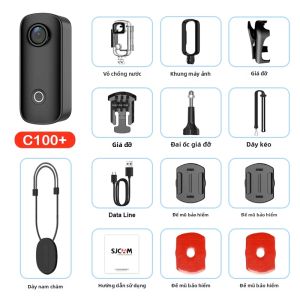 Camera Hành Động Mini SJCAM Pocket 4K Với Vỏ Chống Nước C100 Plus EIS Gắn Từ Tính Dùng Cho Mũ Bảo Hiểm Xe Máy Đạp Xe Vlog