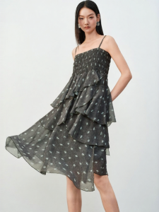 PEACEBIRD | Irregular Straps Cake Dress Female Spring and Autumn New Style