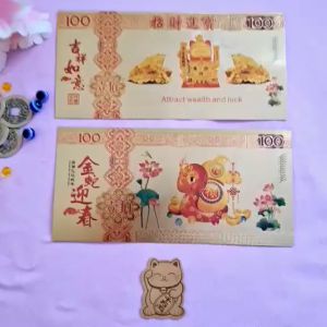 BSLS 2025 Snake Year Lucky Gold Foil Prosperity Cat Gold Foil Notes with Cat Sticker