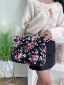 Fashion Floral Print Tote Bag Portable Canvas Lunch Bag Womens Casual Handbag & Bento Mommy Bag For Picnic Travel
