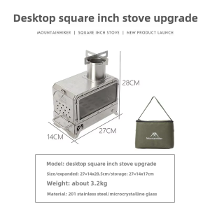 Mountainhiker | MOUNTAINHIKER Portable Wood Firewood Square Stove Stainless Steel Outdoor Fireplace Picnic Hiking Camping Wood Burning Stove
