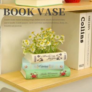 1PC Retro Hình Cuốn Sách Ba Lớp Bình Gốm Sứ Sáng Tạo Trang Trí Nhà Hoa Phong Cách Cổ Điển Lễ Hội Quà Tặng