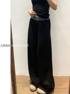 High Waist Wide Leg Casual Pants Womens High Rise Straight Cut Slimming Extended Length Color Block Design Spring Fashion