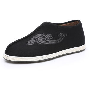 Old Beijing Mens Cloth Shoes Winter Warm Fleece Cloud Dust Soft Bottom Anti-Slip Cotton Shoes Traditional Chinese Style