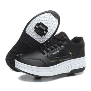 NBGAGA | White Childrens Outdoor Low-Top Double-Wheel Roller Skating Shoes For Boys And Girls Leisure Walking Size 30-41