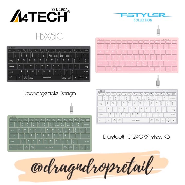 A4TECH FSTYLER FBX51C Rechargeable Bluetooth & 2.4G Wireless Compact ...