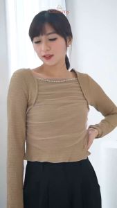 CLOUWNY - Atasan Wanita Model Korea Moja Pearl Longsleeve Premium Knitt