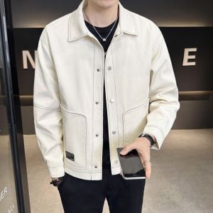 ROMON | Lormen Mens Denim Jacket Collared Workwear Fashionable Trendy Spring Autumn Korean Style Loose Fit Long Sleeve Button Up