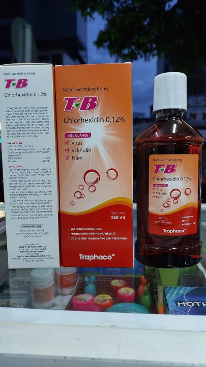 Nước súc miệng họng TB chlohexidin 0.12% chính hãng của Traphaco chai 250ml giúp sát khuẩn miệng họng hỗ trợ phòng ngừa viêm họng, viêm lợi giảm mãng bám trên răng