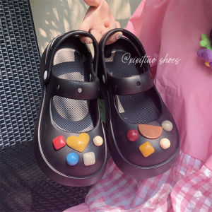 Giày Lỗ Đế Dày Mary Jane Kẻ Sọc Nhỏ Nữ Giày Đi Biển Đi Bên Ngoài Chống Trượt Mùa Hè Dép Sục Bít Mũi Đáng Yêu Instagram