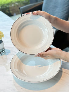 Elegant Chinese Ceramic Deep Soup Plate Underglaze Color Dinnerware Dish Royal Style Circular Shape Handmade Crafted