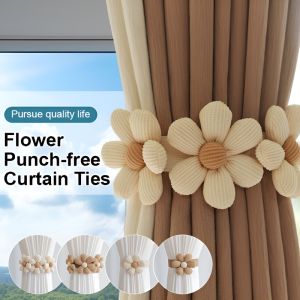 Flower Punch-Free Curtain Ties Adjustable Curtain Tiebacks Rings Buckle Holders Clip