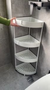 RAK YUMI DAPUR PLASTIK SUDUT SEGITIGA 4 SUSUN Tempat Penyimpanan Portable Serbaguna Dengan Roda