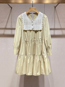 Sweet Loose Doll Dress Cake Style Womens Clothing round Neck Hook Flower Splicing Slimming Gown Female Fashion Spring 2021