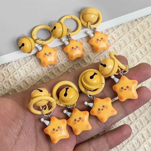 4Pcs Five-Pointed Star Bell Pendant Keychain Y2K Yellow Star Buckle Key Ring Wearing Hats Pentagram Keyring Gifts for Couple Friends