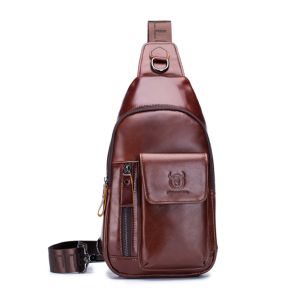 BULLCAPTAIN 2023 New Fashion Genuine Leather Crossbody Bags for Men Messenger Chest Bag Packs Travel Single Shoulder Strap Pack