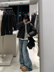 American Retro Washed Pleated Wide Leg Jeans Women Early Spring Design High Waist Floor Length Straight Slimming Pants