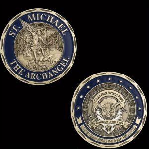 Đồng Xu Kỷ Niệm Mạ Đồng Của Cảnh Sát An Ninh Không Quân Hoa Kỳ Khắc Hình Thánh Michael Tổng Lãnh Thiên Thần - Người Bảo Vệ Lực Lượng.