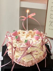 Birthday Decorative Heart Shaped Strawberry Cake Butterfly Knot Ribbon Plugin Korean Style Fairy Girl Ballet Wind Festive Supplies