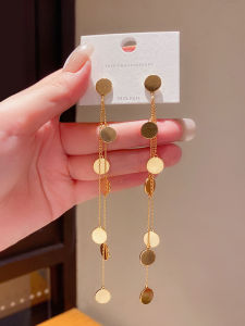 Elegant Long Tassel Hoop Earrings: Gold Alloy Geometric Pattern Women's Fashion Jewelry